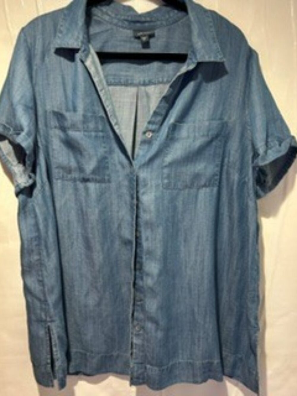 J.Jill Denim 100% TENCEL™ Lyocell Short Sleeve Button Front Shirt 2X Chambray
